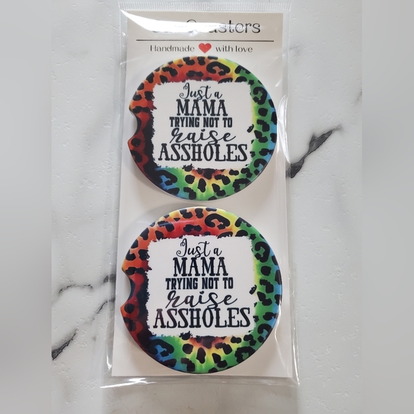 Just a MAMA TRYING Set Of 2 Ceramic Car Coasters Funny - Picture 6 of 6